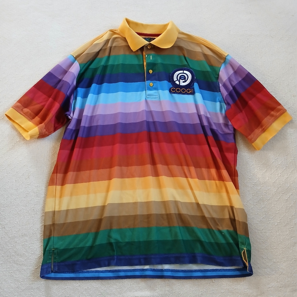 coogi ♡ striped multicolored rainbow vintage polo shirt xxl